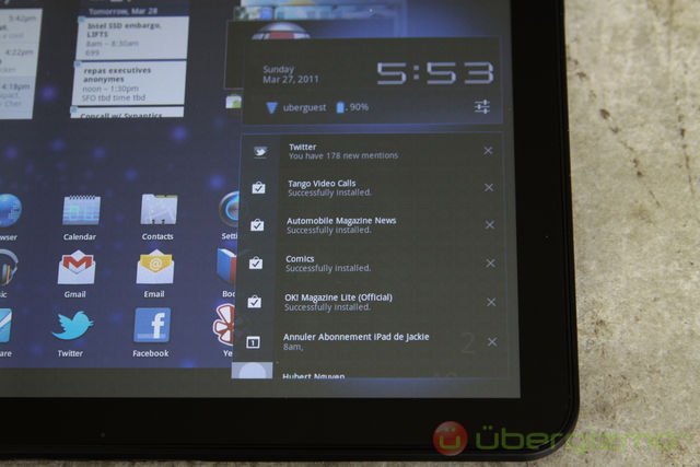 Xoom Android 3.0 interface - information window Xoom Android 3.0 interface - information window