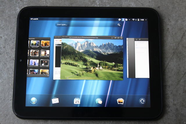 HP TouchPad Home screen with card pile HP TouchPad home screen with card pile