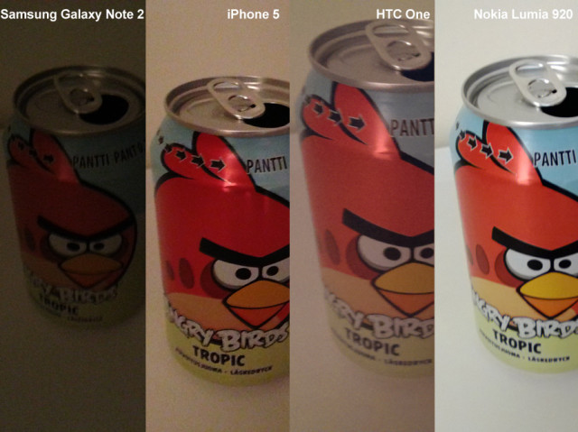 Test in very low light lighting conditions, the Nokia Lumia 920 delivers the best results, and the HTC One is really good as well