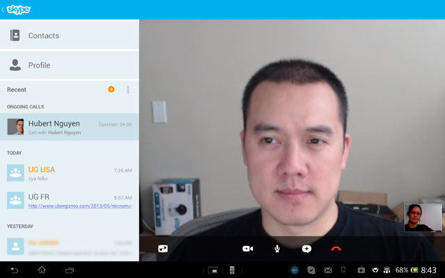Skype running on the Xperia Tablet Z. I'm calling Hubert on his PC