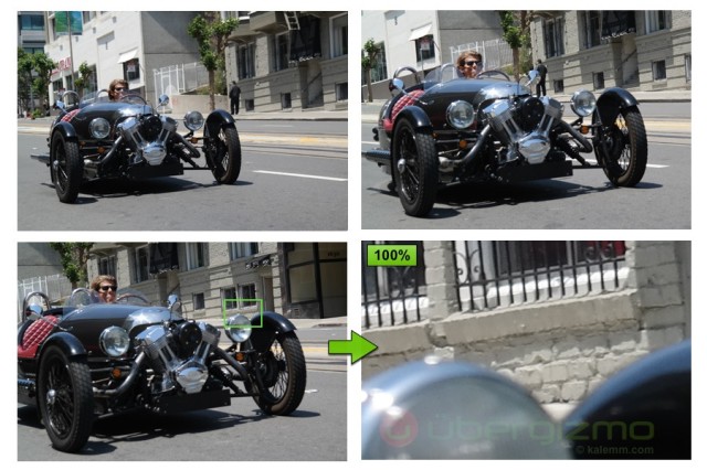 The autofocus can be hit and miss with fast-moving subjects. Here, the NX300 loses track of the car as it comes near, keeping only the background sharp.