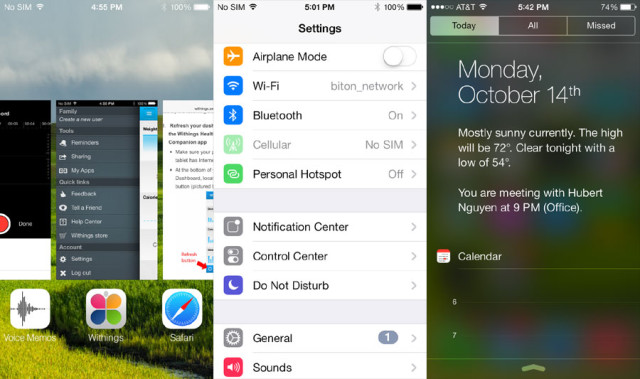 Left: the multi-tasking UI want "Palm-style", center: the settings have become more and more complex