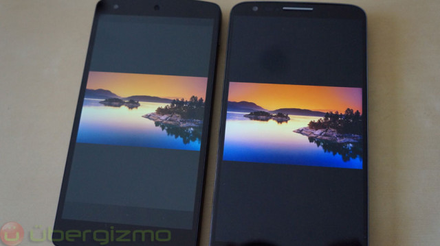 The Nexus 5 (left) level of black are not as good as the G2