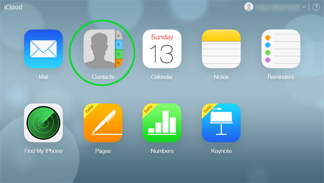 image depicting the icloud homepage featuring the contacts app