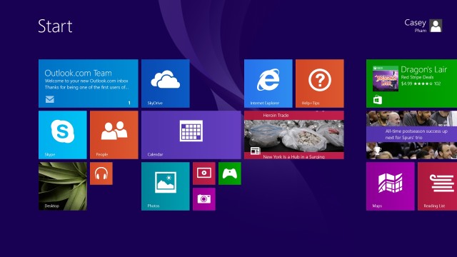 The touch-friendly live tiles greet you on the Start screen.