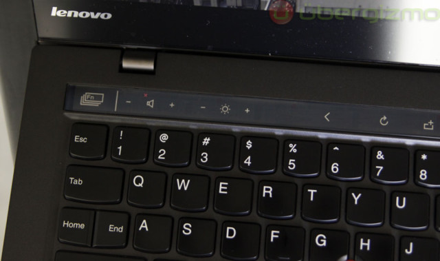 The upper row has been replaced by the Adaptive Keyboard, a virtual row of programmable keys