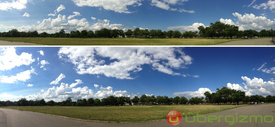Panorama comparison between Fire Phone (top) and iPhone 5 (bottom). The iPhone 5 panorama has higher resolution, despite the camera having fewer megapixels than the FIre Phone.