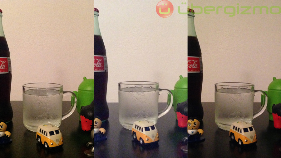 Low light comparison. From left to right: iPad 3, iPad Air, and iPhone 5.