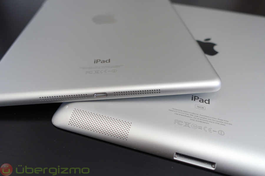 iPad Air (top) speakers are now on the bottom. iPad 3/4 (bottom) speaker were on the on back.