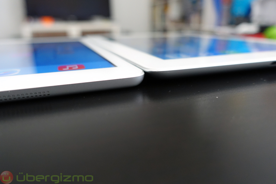 The iPad Air (left) is thin, but it's not that much thinner than the iPad 3 (right).