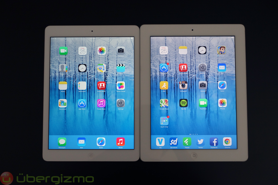 Screen comparison between iPad Air (left) and iPad 3 (right)