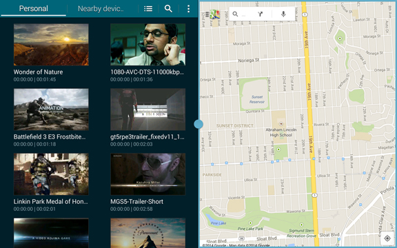 Shown here is the Galaxy Tab S's multiple window function, with both YouTube and Google Maps open at the same time.