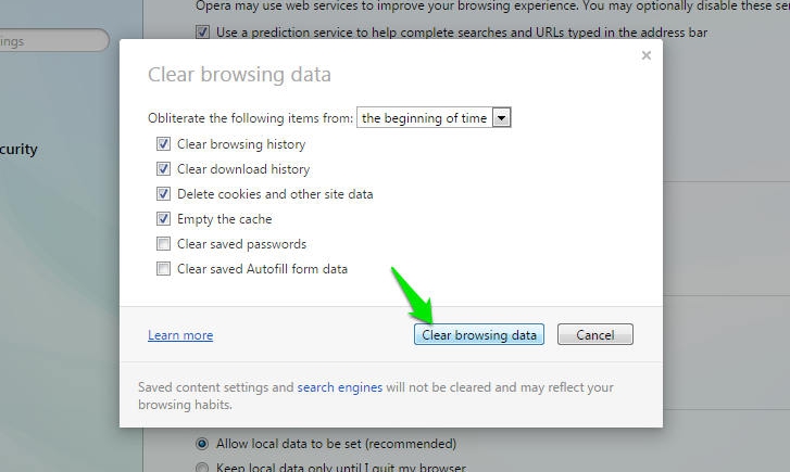 clear browsing data