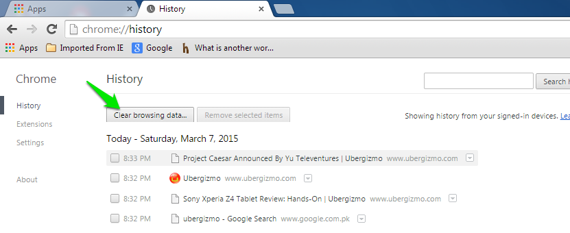 clear browsing data