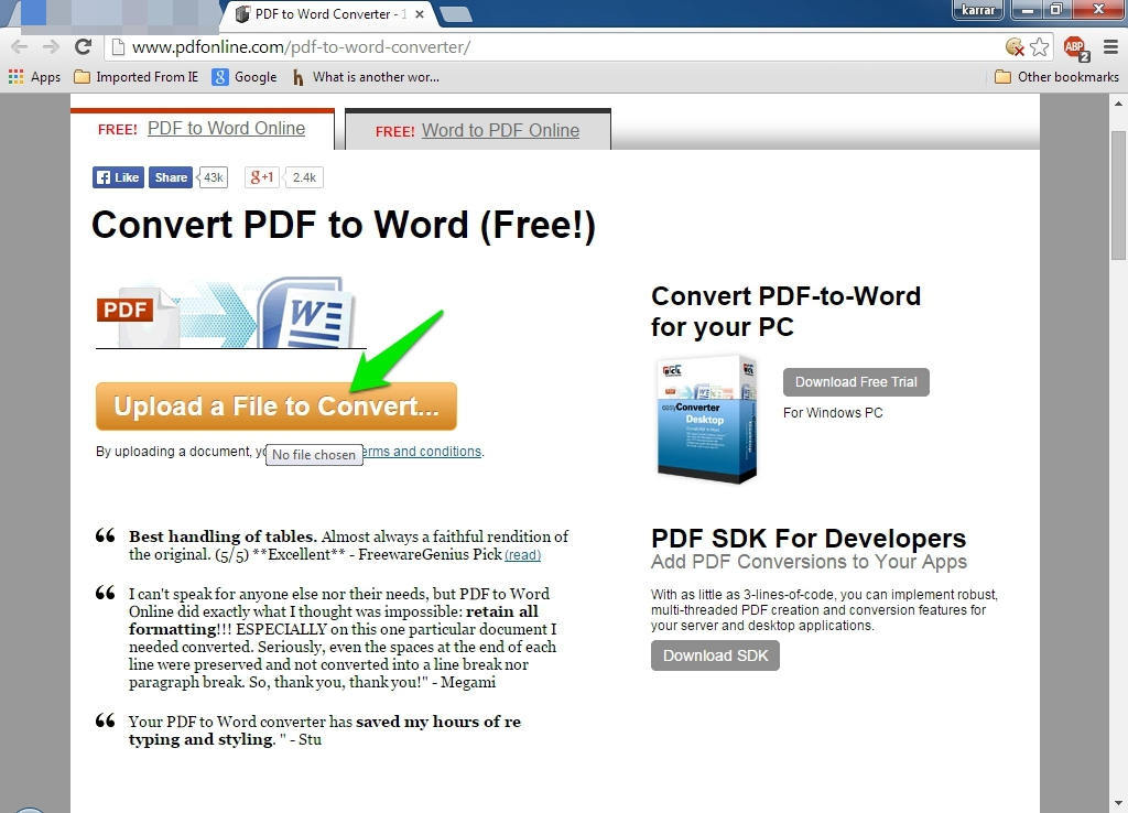 online free convert pdf to word