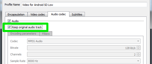 AUDIO options