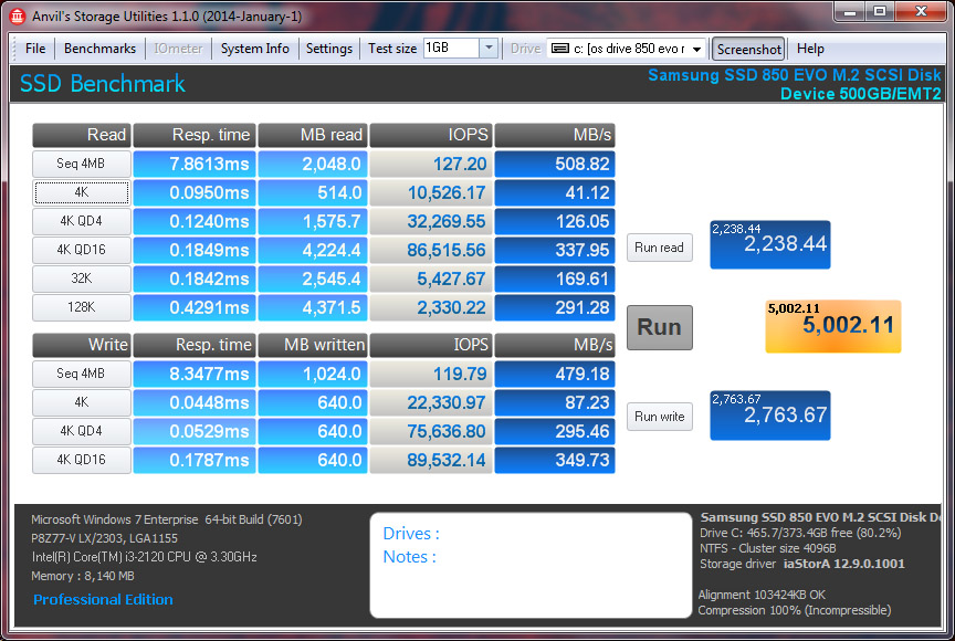 Samsung 850 EVO M.2 ASU score