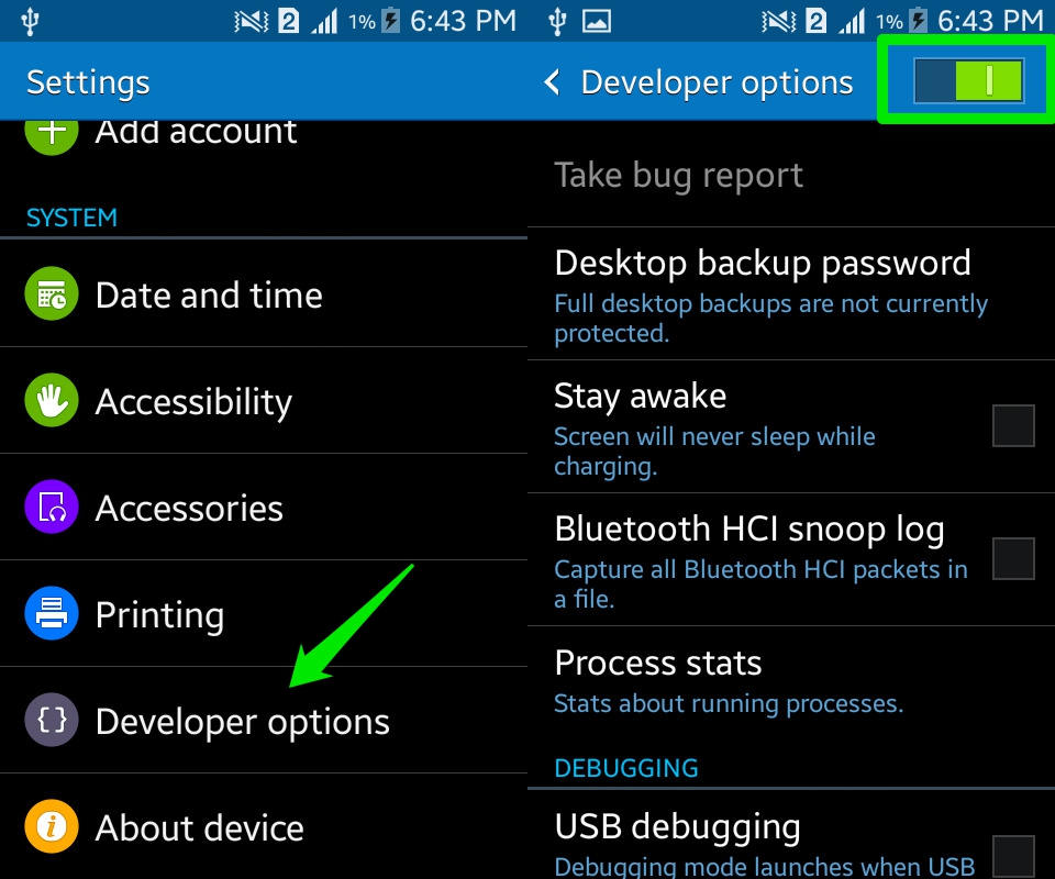 developer options