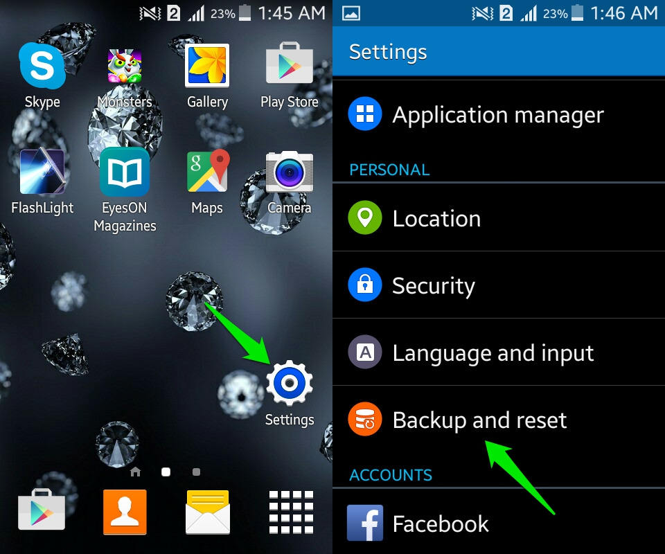 backup and reset
