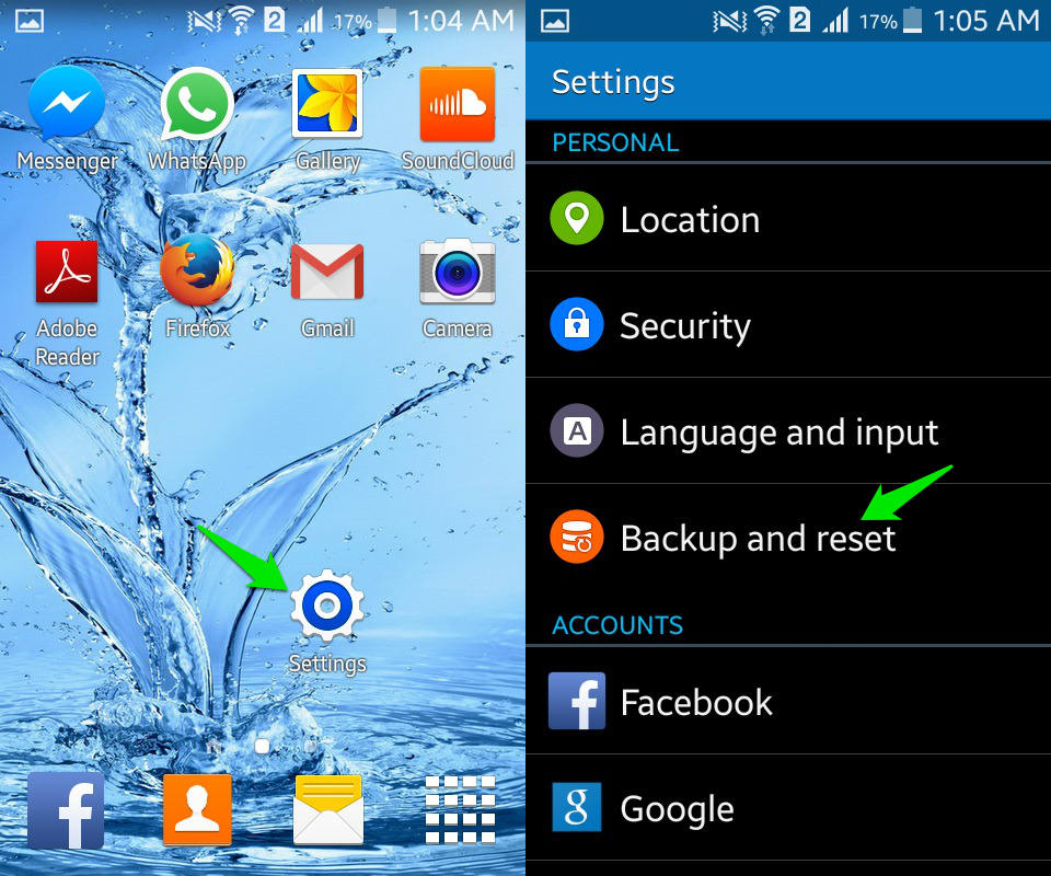 backup and reset