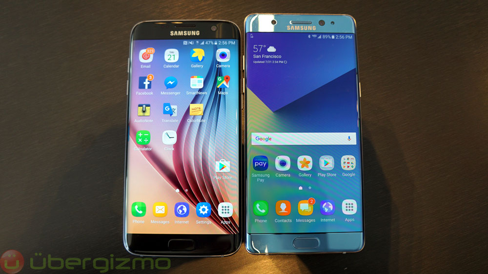 Left: Galaxy S7 Edge. Right: Galaxy Note 7