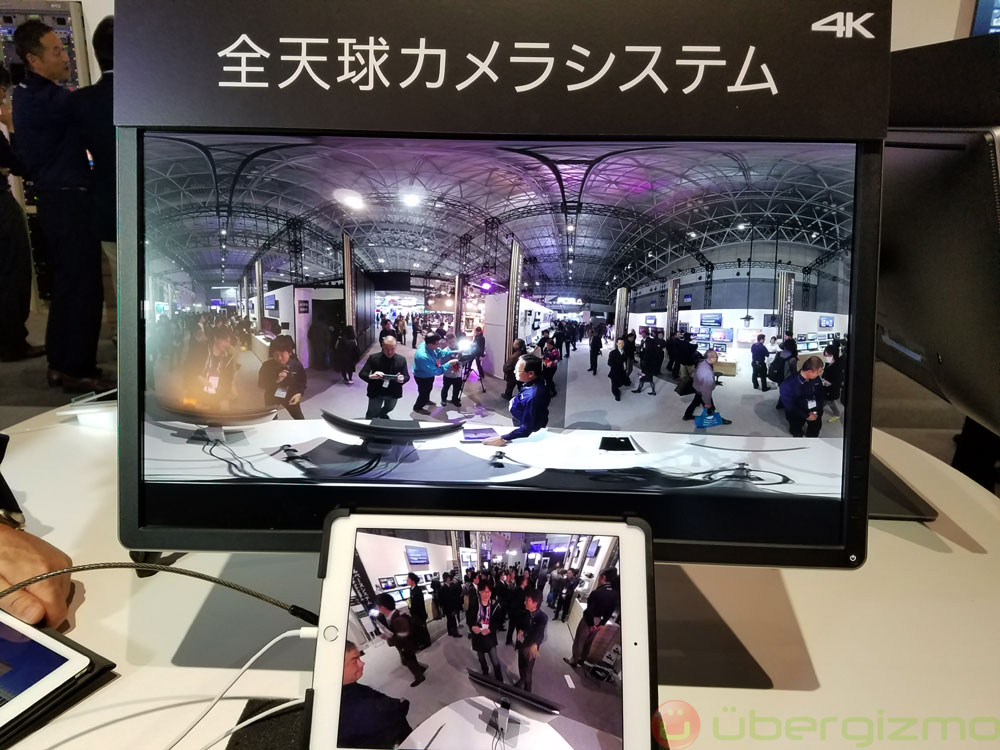 The monitor shows the warped 360 view, the iPad shows the user view