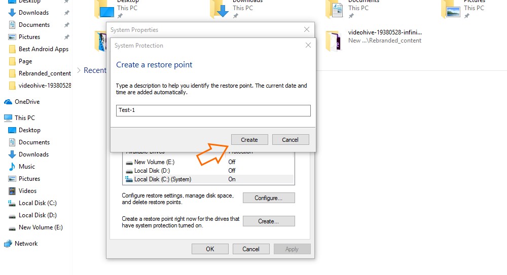 how to create a restore point