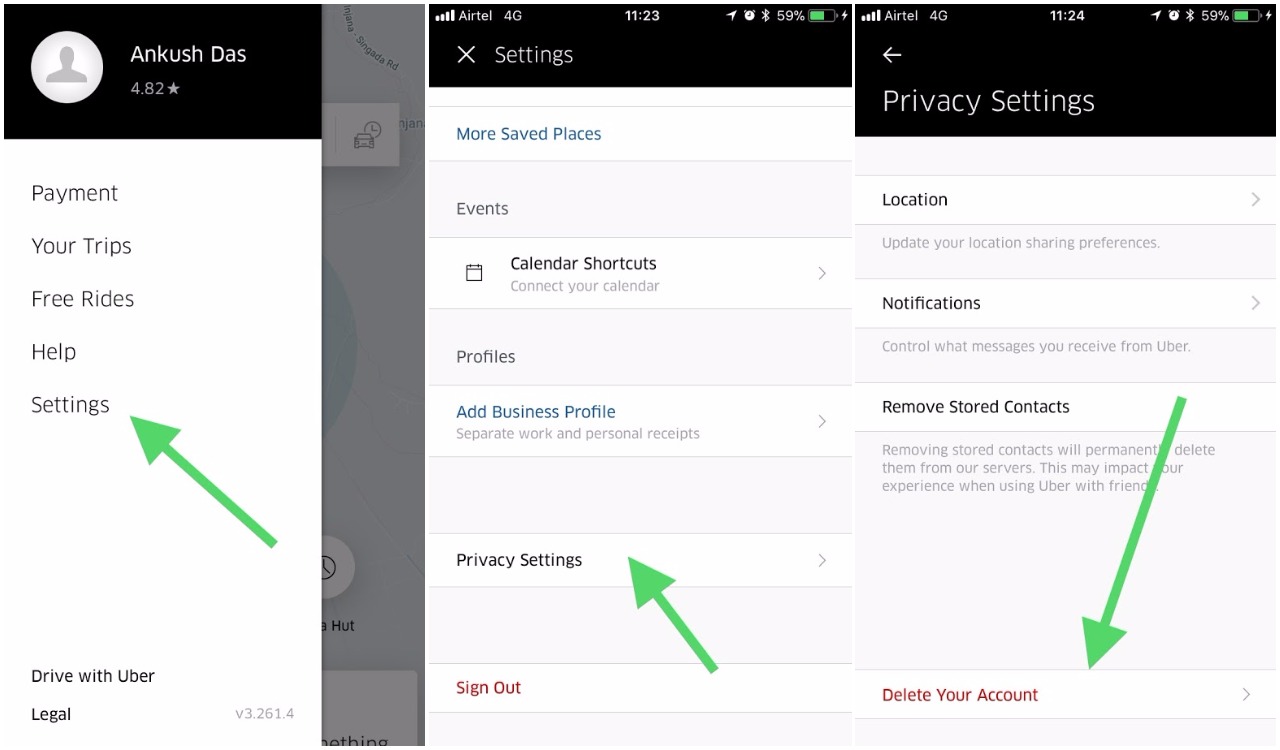 how to delete uber account