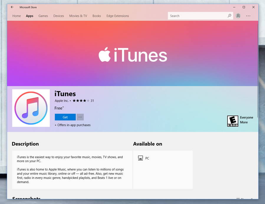 microsoft store download itunes