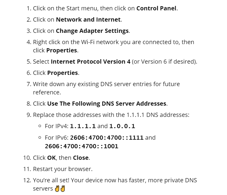 dns setting steps