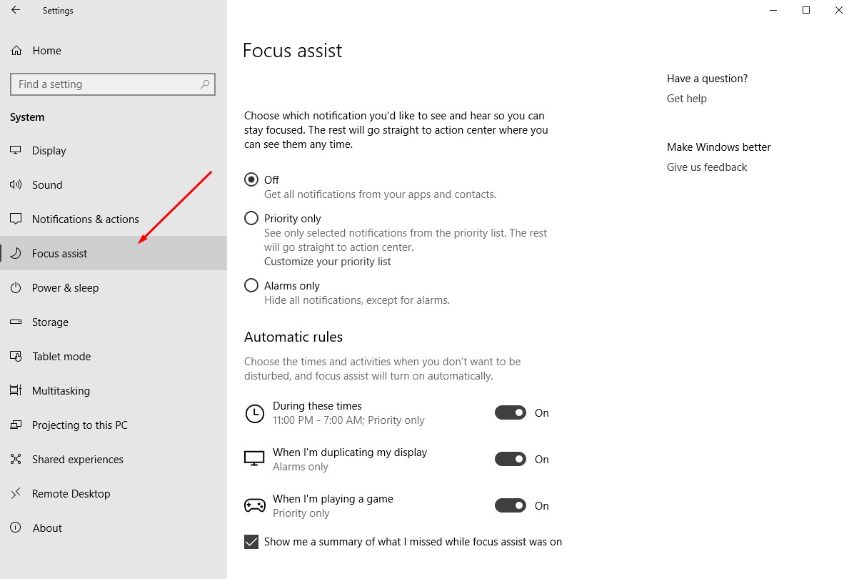 focus assist options