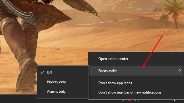 focus assist taskbar