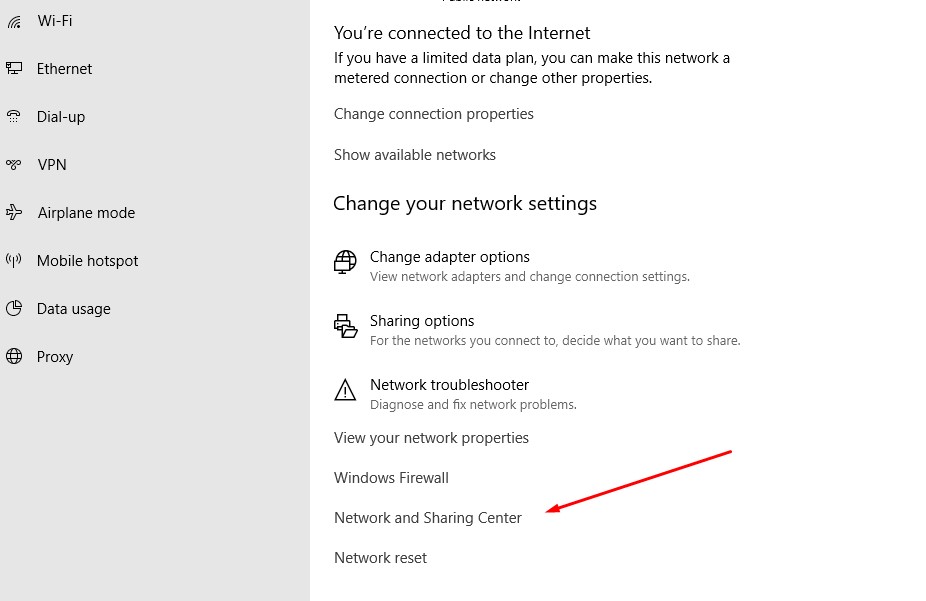 network sharing center