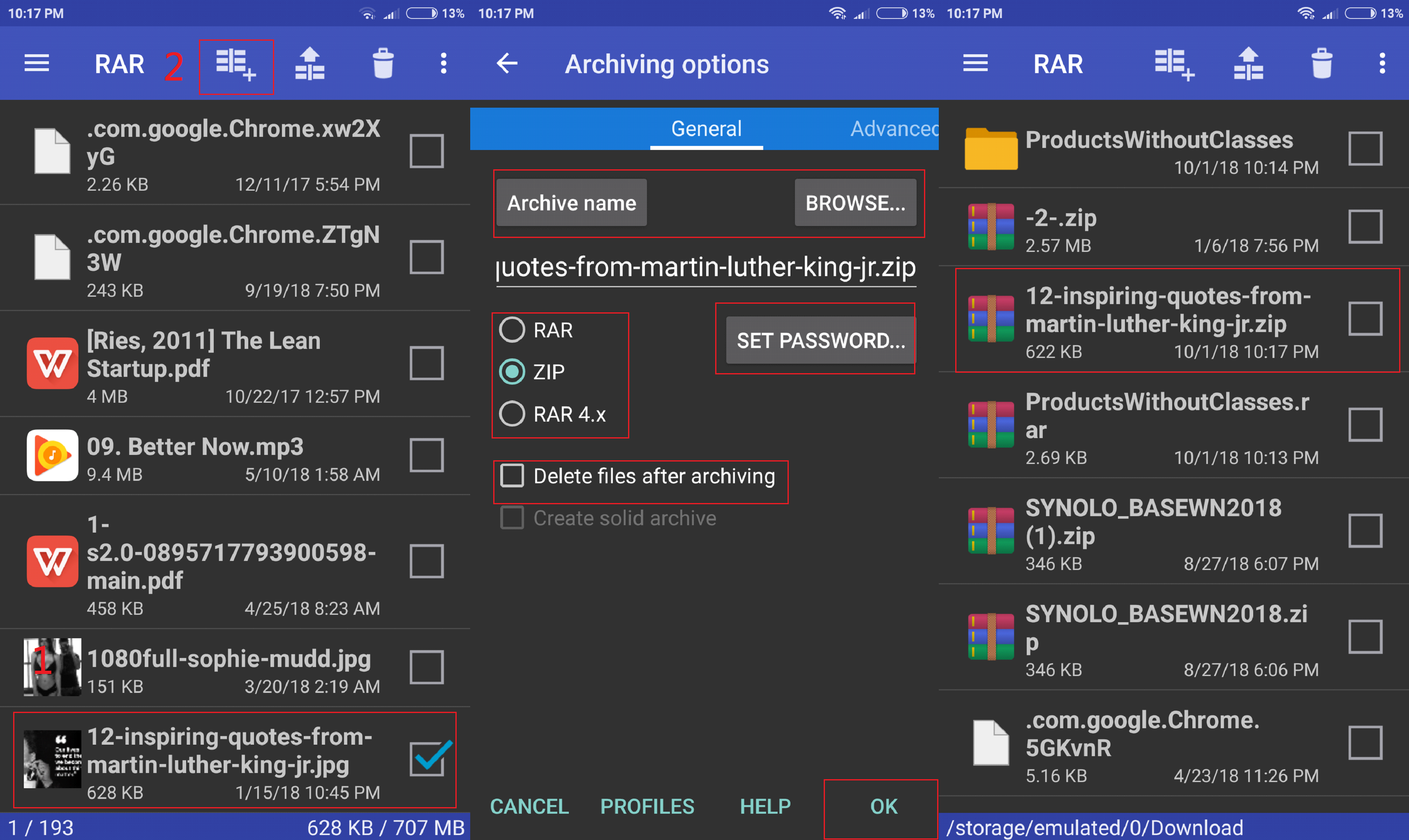 Create zip files