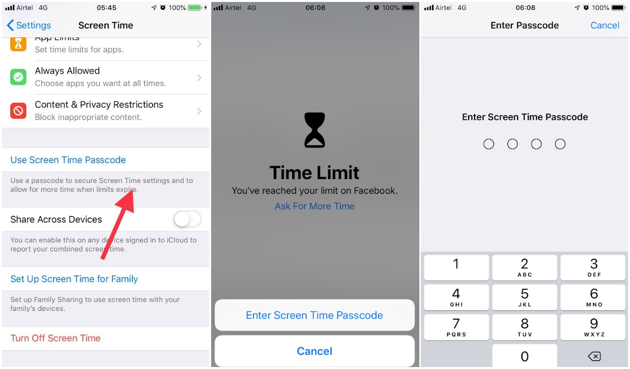 set screen time passcode