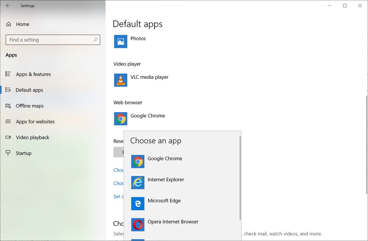 how to make google chrome default in win 10
